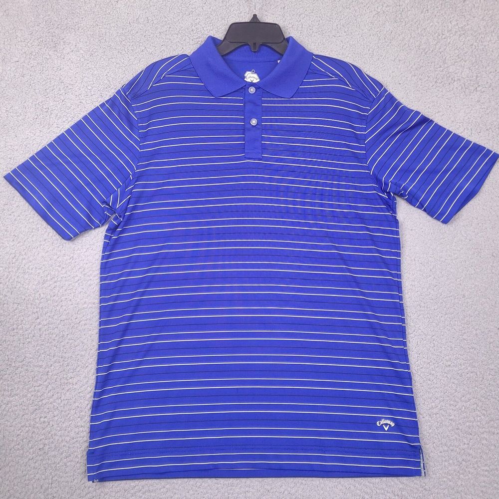 Callaway‎ Polo Golf Shirt Men's Medium Blue Striped X-Series Short Sleeve